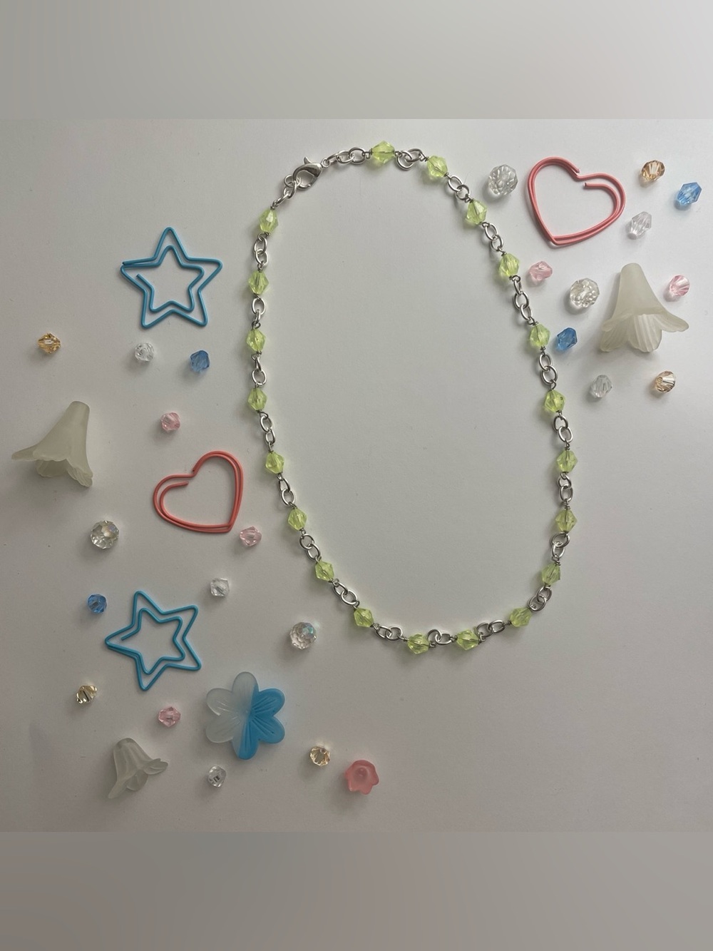 Silver chain necklace with yellow beads